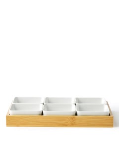 Noon East Serving Set - Made Of Bamboo & Ceramic - Serving Plate - Serving Dishes - Tray - Bowls, Tray Brown/White Brown/White  - Image 1