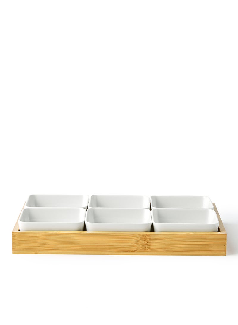 Noon East Serving Set - Made Of Bamboo & Ceramic - Serving Plate - Serving Dishes - Tray - Bowls, Tray Brown/White Brown/White  - Image 1
