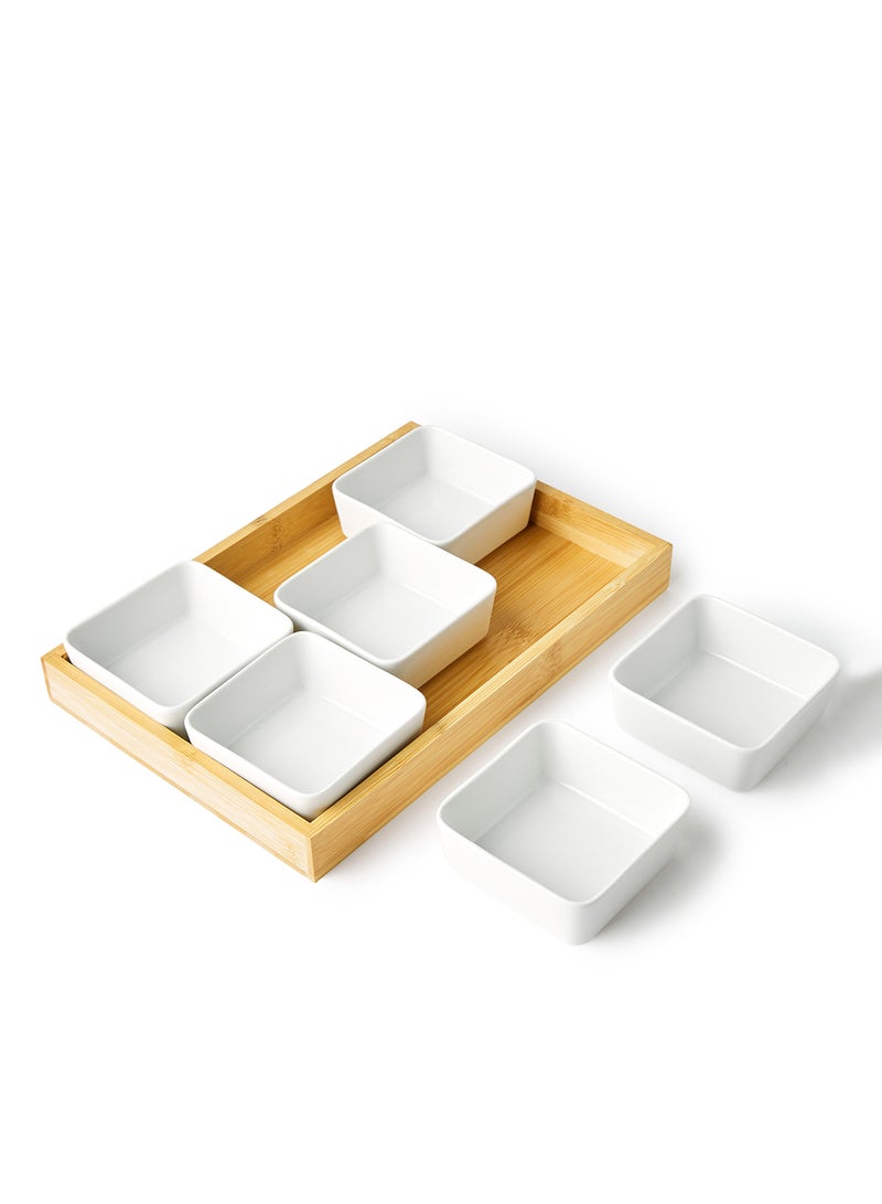 Noon East Serving Set - Made Of Bamboo & Ceramic - Serving Plate - Serving Dishes - Tray - Bowls, Tray Brown/White Brown/White  - Image 2