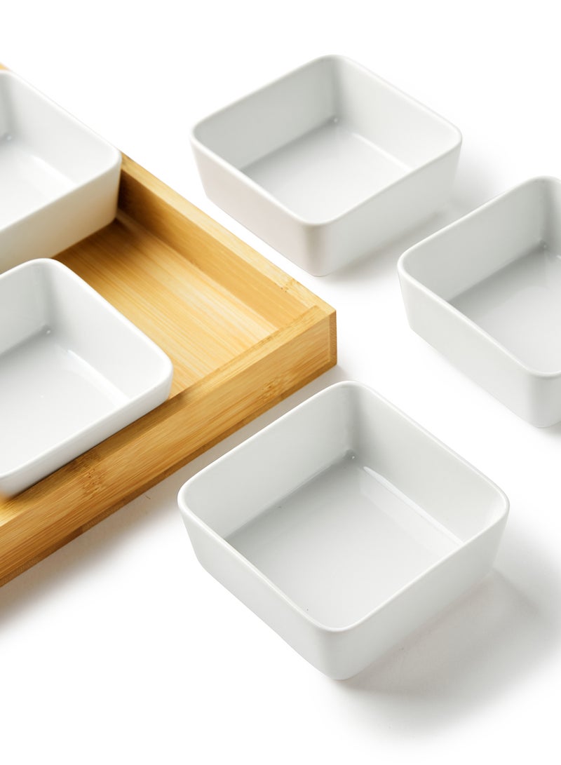 Noon East Serving Set - Made Of Bamboo & Ceramic - Serving Plate - Serving Dishes - Tray - Bowls, Tray Brown/White Brown/White  - Image 4