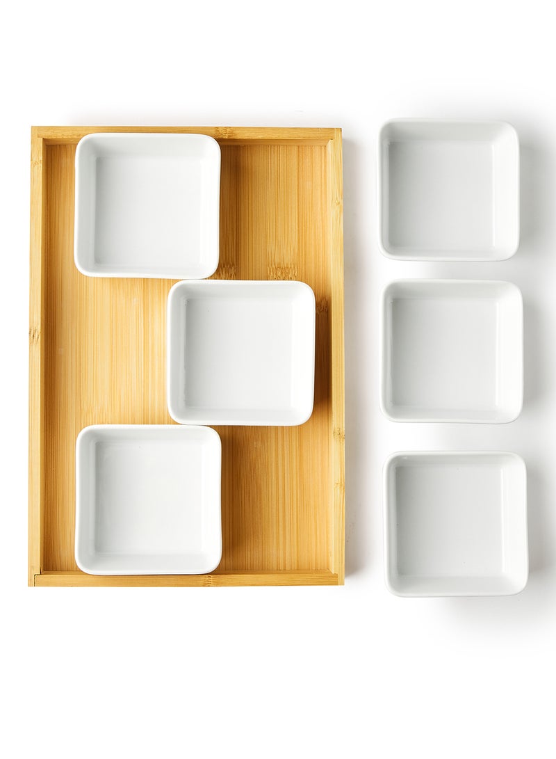 Noon East Serving Set - Made Of Bamboo & Ceramic - Serving Plate - Serving Dishes - Tray - Bowls, Tray Brown/White Brown/White  - Image 3