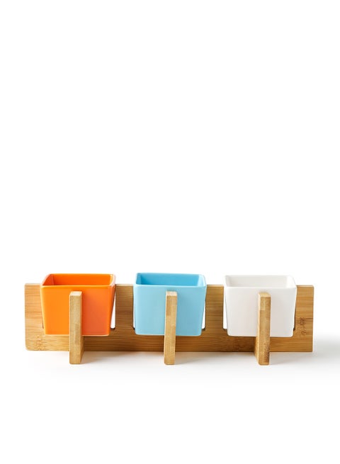 Serving Set - Made Of Bamboo & Ceramic - Colorful - Serving Plate - Serving Dishes - Tray - Bowls, Stand - Multicolour 31.9x13x8cm