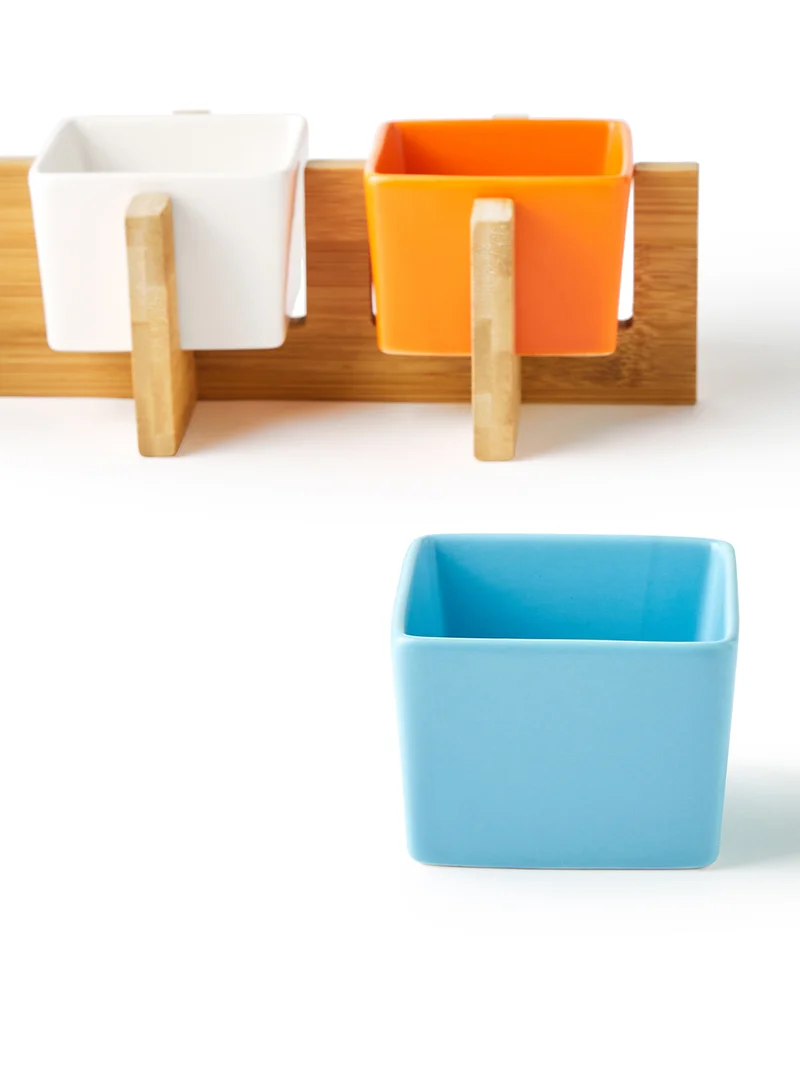 Noon East Serving Set - Made Of Bamboo & Ceramic - Colorful - Serving Plate - Serving Dishes - Tray - Bowls, Stand - Multicolour 31.9x13x8cm