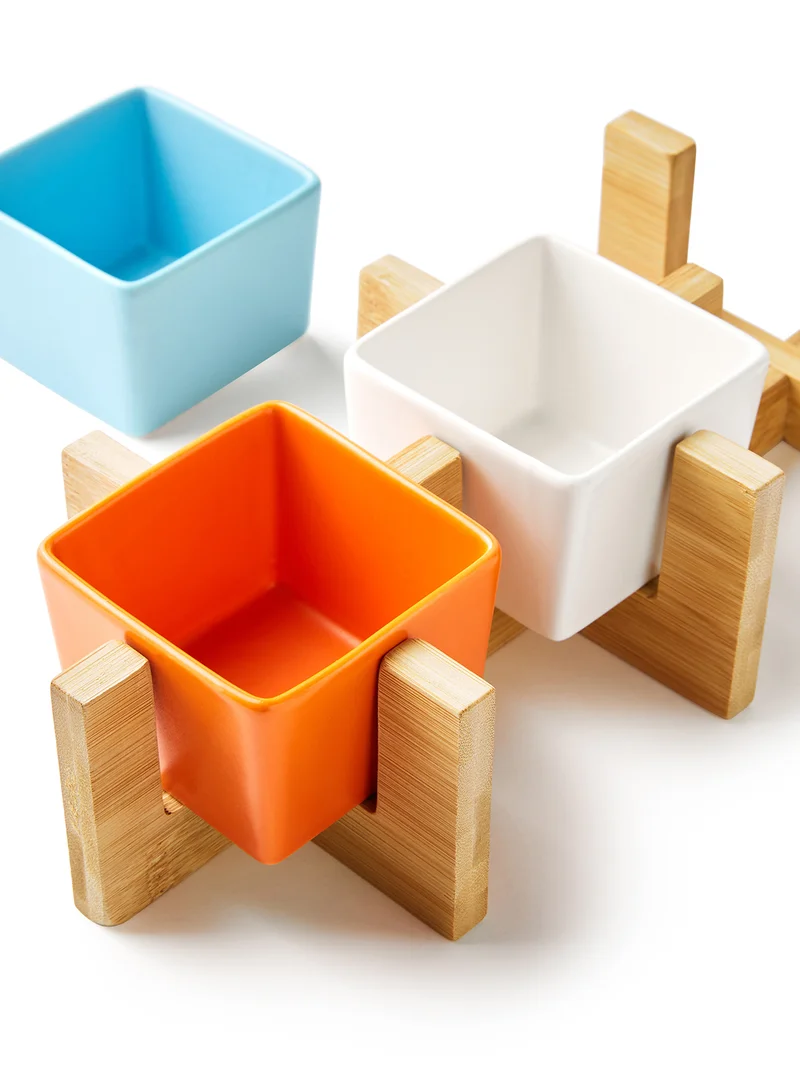 Noon East Serving Set - Made Of Bamboo & Ceramic - Colorful - Serving Plate - Serving Dishes - Tray - Bowls, Stand - Multicolour 31.9x13x8cm