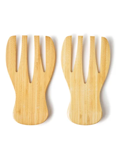 Noon East 2 Piece Sering Hands - Made Of Bamboo - Kitchen Accessories For Serving Salad And Snacks - Serving Plate - Serving Dishes - Tray - Brown Brown