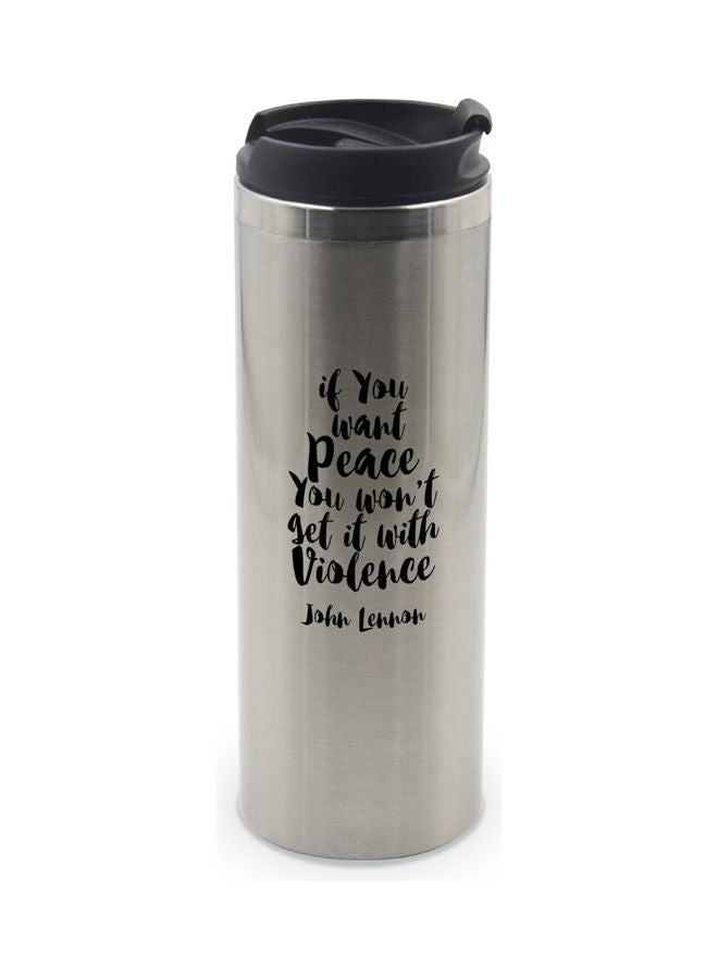 LIT John Lennon Peace No Violence Quote Printed Tumbler With Lid Silver/Black - Image 1