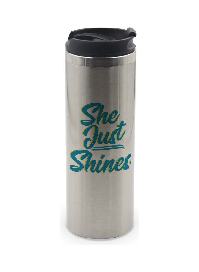 LIT She Just Shines Blue Girls Women Inspire Quote Printed Tumbler With Lid Silver/Black/Blue - Image 1