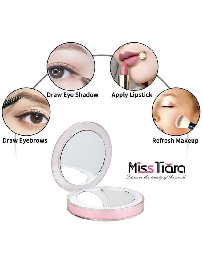 MissTiara 1X/3X LED Lighted Travel Makeup Mirror Pink  - Image 2