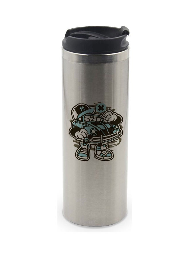 LIT Car Printed Tumbler With Lid Silver/Black/Blue - Image 1