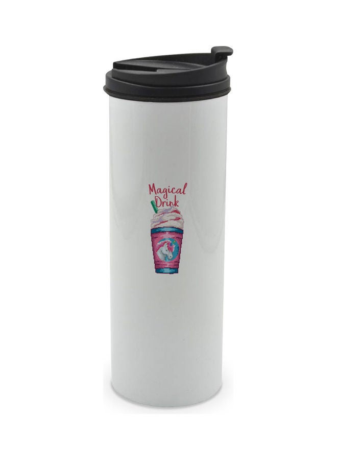 LIT Magical Drink Design Printed Tumbler With Lid White/Black/Red - Image 1