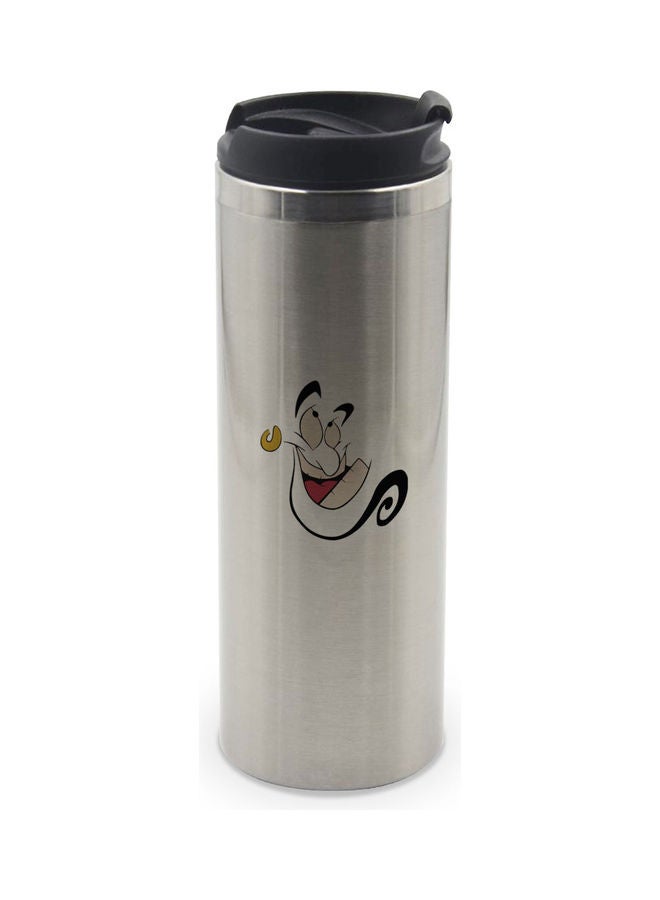 LIT Genie Fun Face Smiling Printed Tumbler With Lid Silver/Black - Image 1