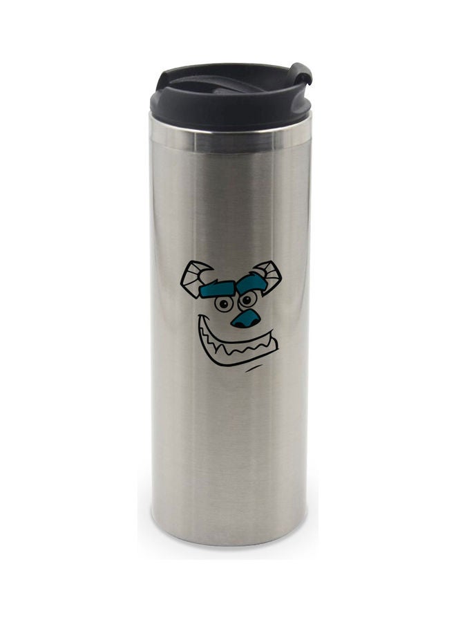 LIT Cartoon Design Tumbler With Lid Silver/Black/Blue - Image 1