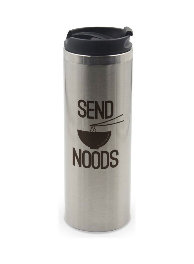 LIT Send Noods Funny Friends Quote Printed Tumbler With Lid Silver/Black  - Image 1