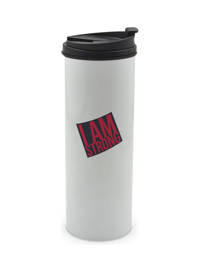 LIT I Am Strong Motivational Quote Printed Tumbler With Lid Multicolour 400ml - Image 1