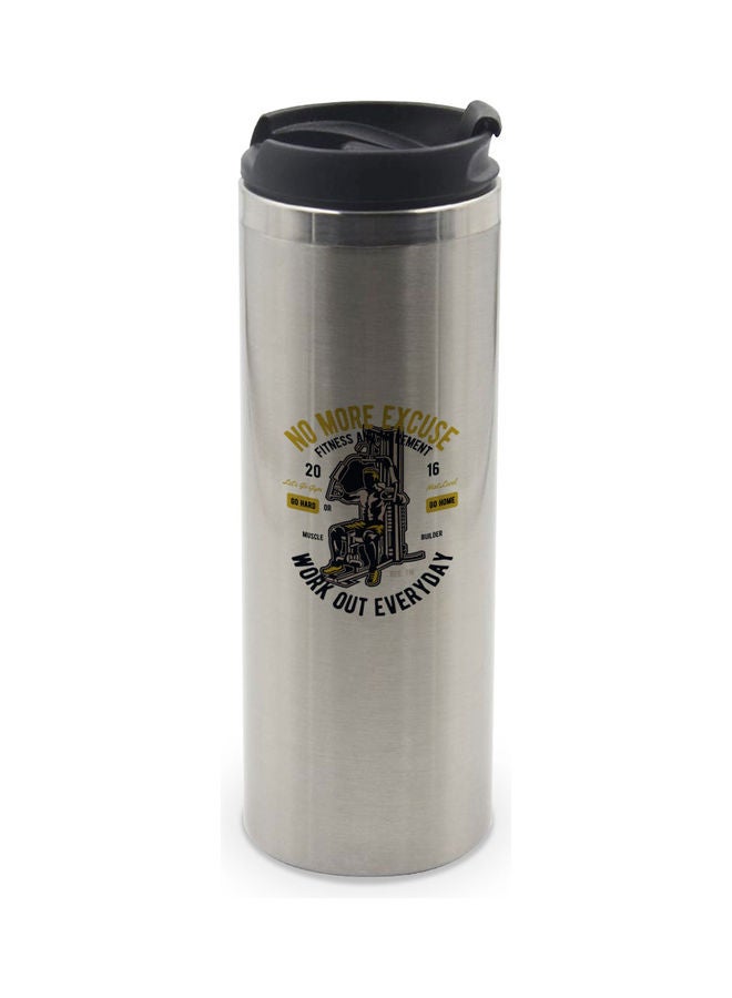 LIT Gym Motivation Printed Tumbler With Lid Silver/Black/Yellow - Image 1