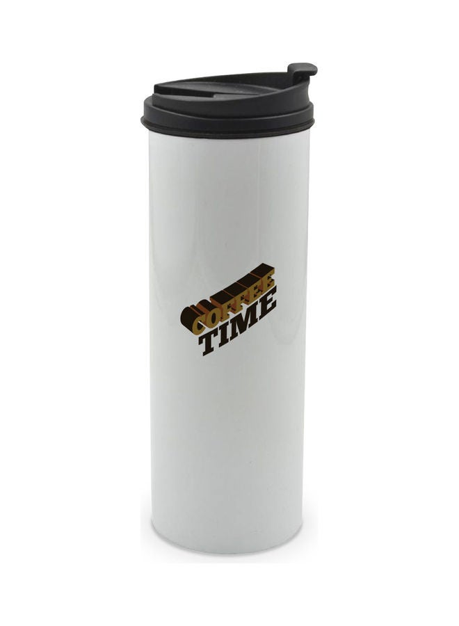 ليت كوب مزدوج الجدار بتصميم مطبوع عليه عبارة "Coffee Time" ومزود بغطاء متعدد الألوان 400ملليلتر - Image 1