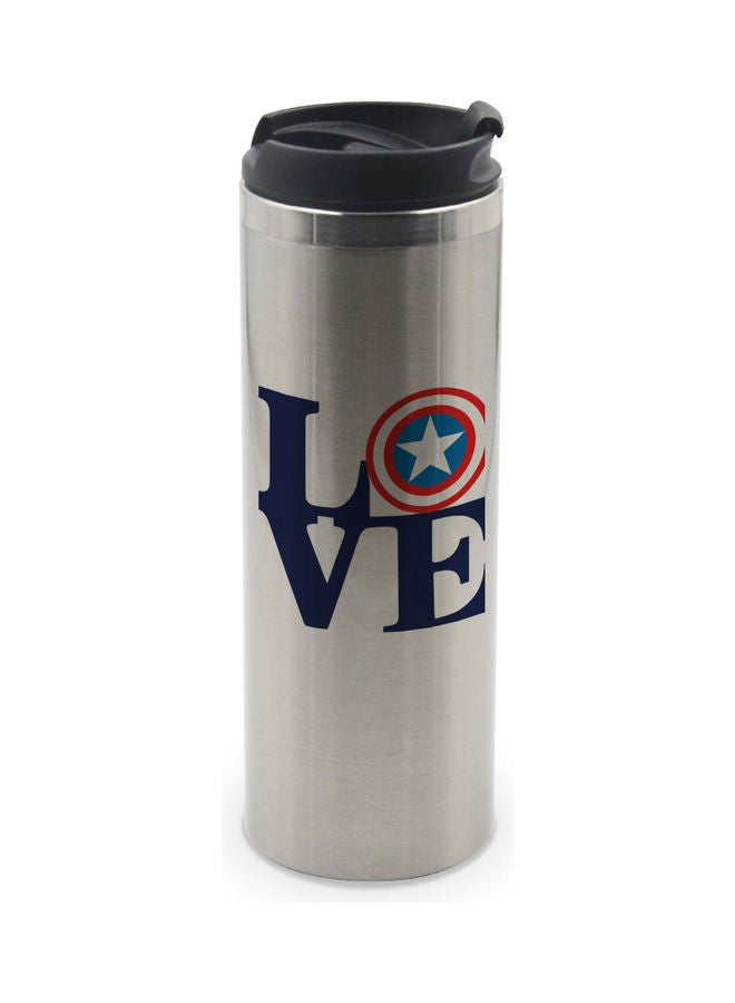 LIT Captain America Shield Printed Double Wall Tumbler With Lid Multicolour 400ml  - Image 1