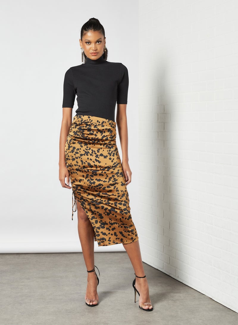 LABEL RAIL - Leopard Print Midi Skirt Brown - Image 1