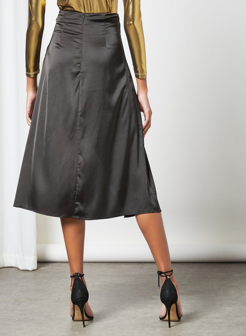 LABEL RAIL - Satin Slit Skirt Black - Image 1