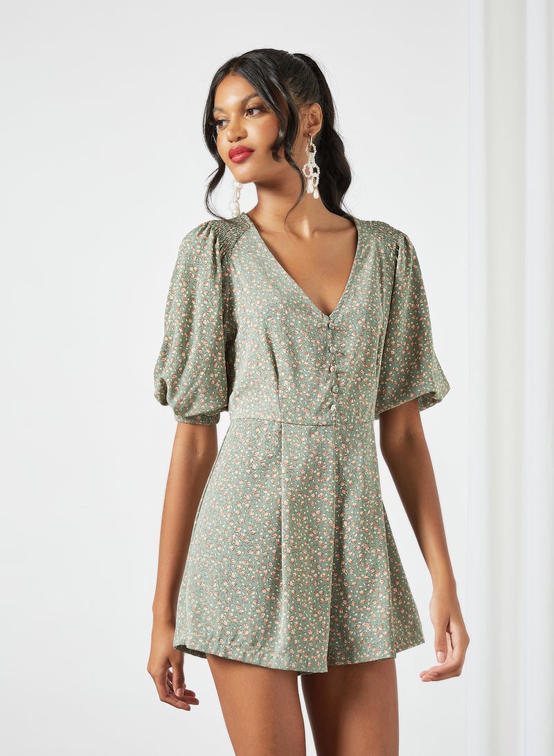 LABEL RAIL - All-Over Print Playsuit Green - Image 1