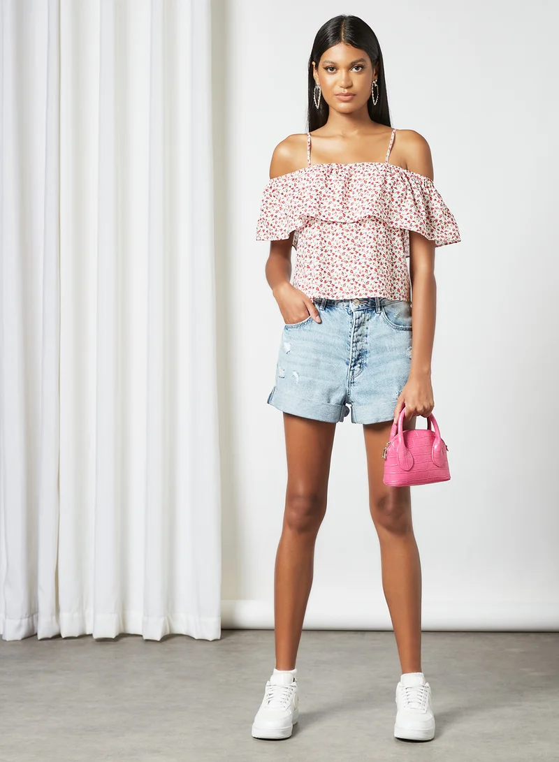 LABEL RAIL Floral Print Top White/Red