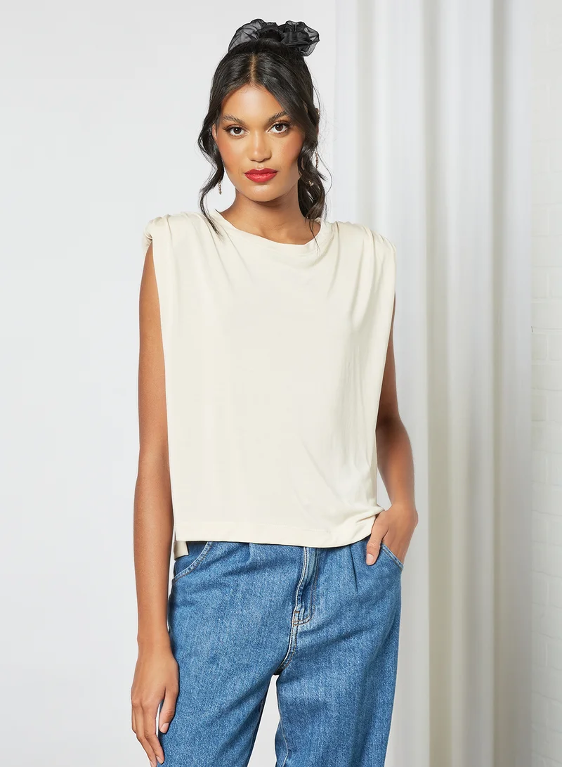 Pimkie Padded Shoulder Top Off-White