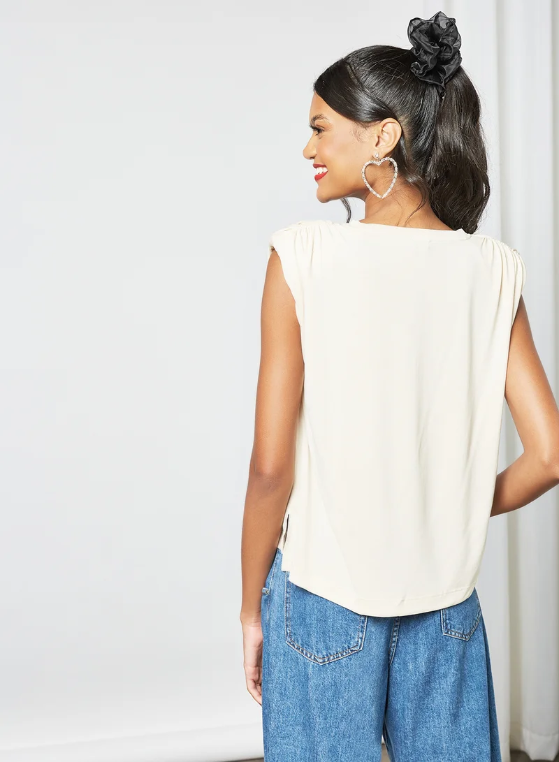 Pimkie Padded Shoulder Top Off-White