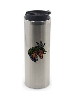 LIT Native Horse Printed Tumbler With Lid Silver/Brown/Green  - Image 1