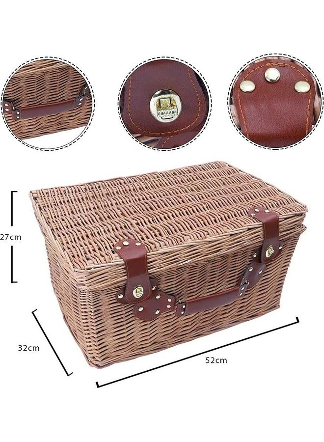 Yatai - Handmade Wicker Picnic Basket With Handle Beige 52x27x32cm - Image 1