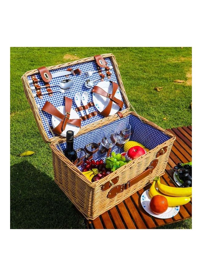 Yatai - Handmade Wicker Picnic Basket With Handle Beige 52x27x32cm - Image 1