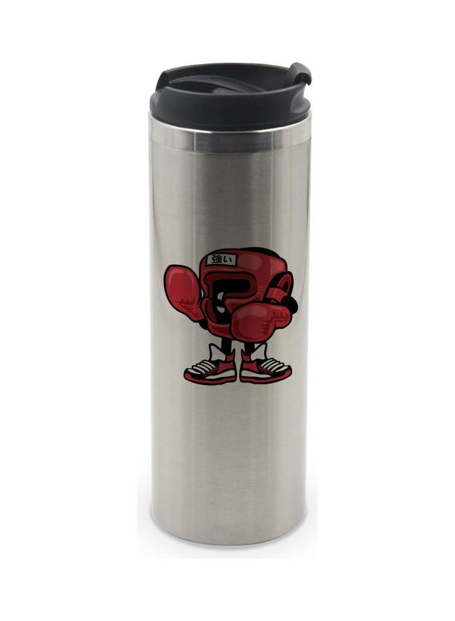 Kanji Boxing Printed Tumbler With Lid Silver/Black/Red