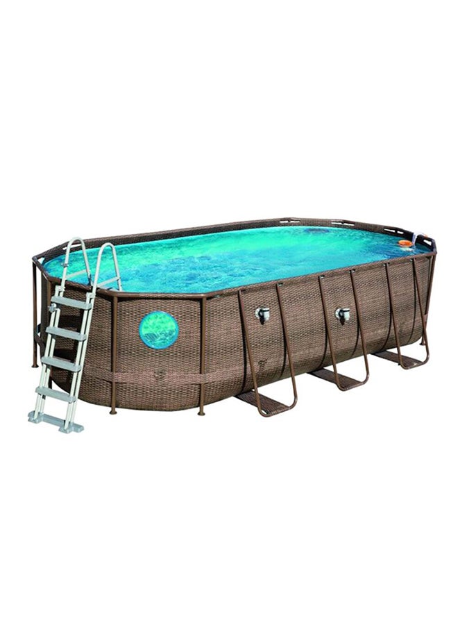 بست واي مجموعة حمام سباحة بيضاوية الشكل من سلسلة Power Steel Swim Vista Series II - حمام سباحة واحد، مضخة فلتر واحدة (متوافقة مع خرطوشة النوع Iii)، سلم أمان واحد، غطاء حمام سباحة واحد، موزع Chemconnect واحد  - Image 1