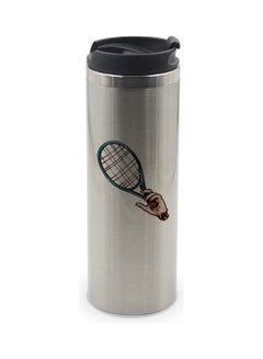 LIT Tennis Racket Design Silver Tumbler With Lid Multicolour  - Image 1