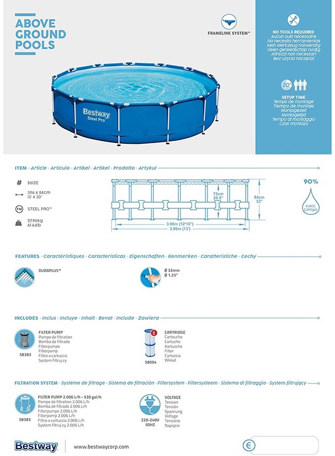 Bestway Steel Pro Above Ground Pool Set 396 x 84cm 396 x 84cm  - Image 3