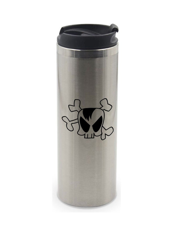 LIT Emo Skull Design Silver Tumbler With Lid Silver/Black - Image 1