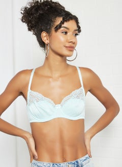 hunkemoller Non-Padded Lace Trim Bralette Light Blue  - Image 1