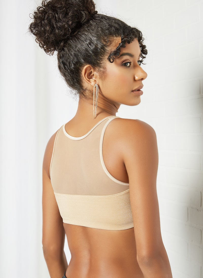 zivame Shimmer Padded Crop Top Beige  - Image 2