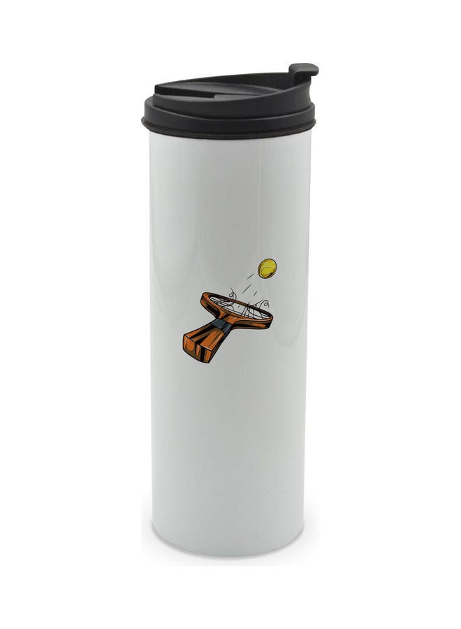 LIT Tennis Racket Design Printed Double Wall Tumbler With Lid Multicolour 400ml - Image 1