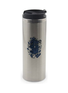 LIT Police Box Printed Tumbler With Lid Silver/Black/Blue  - Image 1