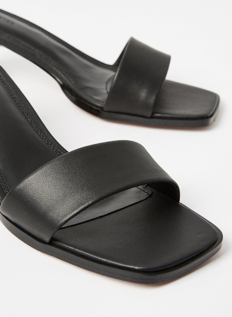 Reserved - Mid-Heel Leather Sandals Black - Image 1