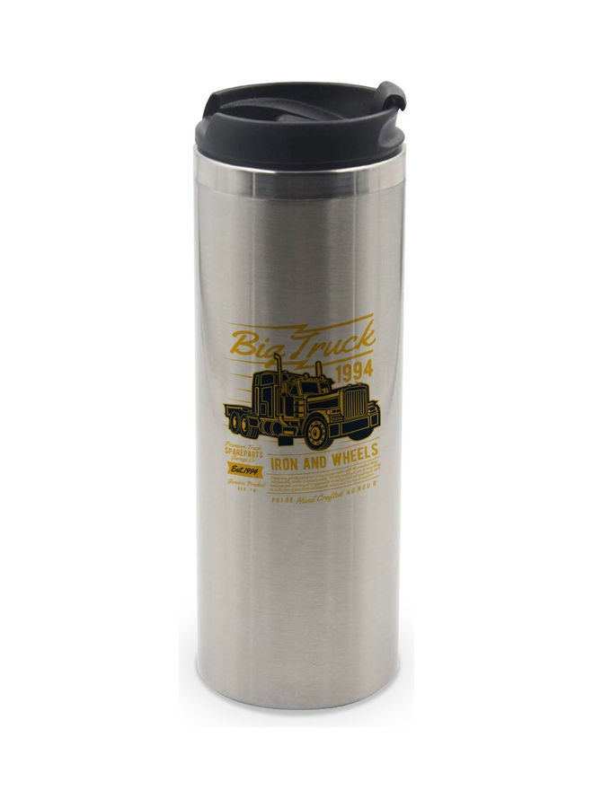 LIT Iron And Wheels Printed Tumbler With Lid Silver/Black/Yellow - Image 1
