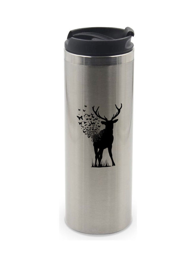 LIT Deer Butterlies Printed Tumbler With Lid Silver/Black - Image 1