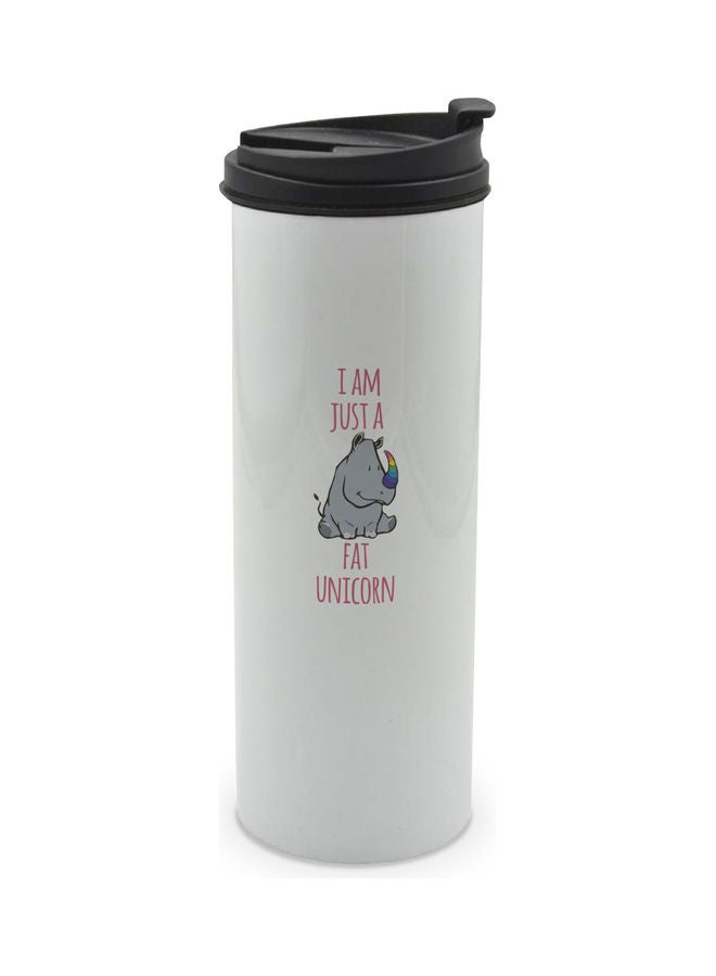 LIT I Am Just A Fat Unicorn Funny Hippo Themed Tumbler With Lid White/Black/Pink - Image 1