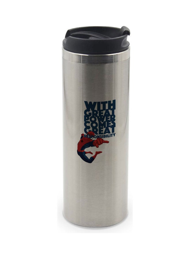 LIT Great Power Quotes Printed Double Wall Tumbler With Lid Multicolour 400ml  - Image 1