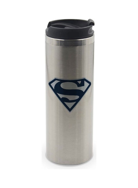 Superman Logo Printed Double Wall Tumbler With Lid Multicolour 400ml
