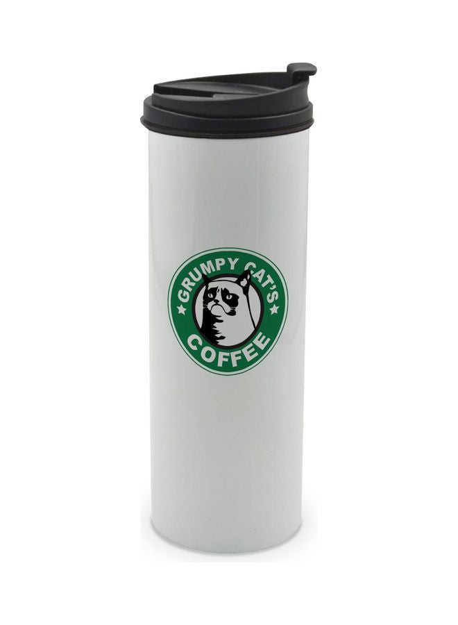 LIT StarBucks Cat Meme Printed Tumbler With Lid Multicolour 400ml - Image 1