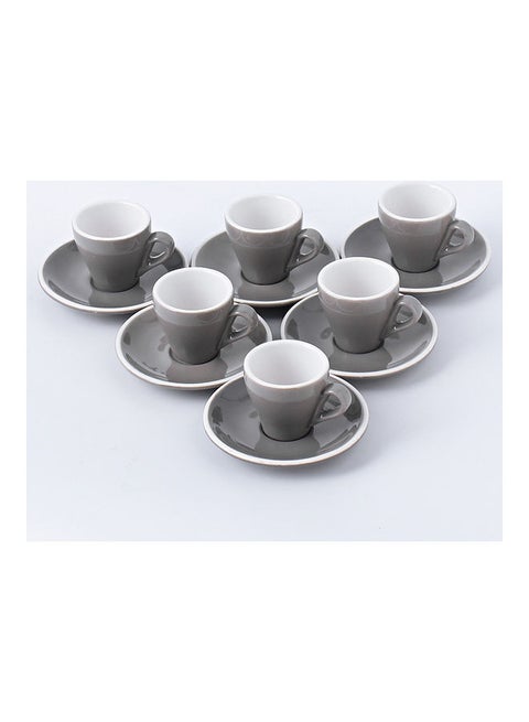 12 Piece Coffee Cup And Saucer Set Grey 7.6x6.1x6.3cm