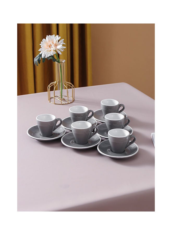 Shuer - 12 Piece Coffee Cup And Saucer Set Grey 7.6x6.1x6.3cm - Image 1