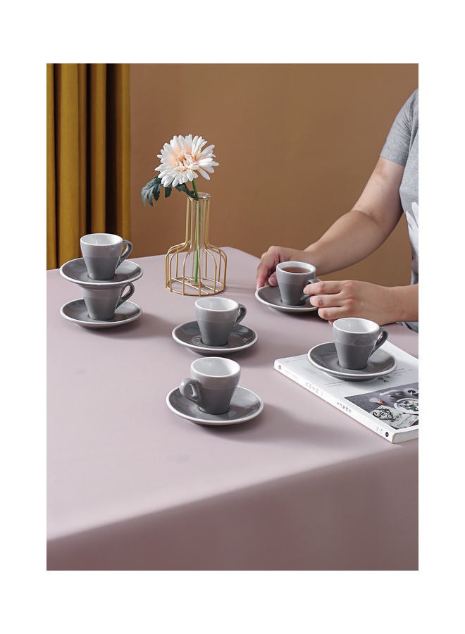 Shuer - 12 Piece Coffee Cup And Saucer Set Grey 7.6x6.1x6.3cm - Image 1