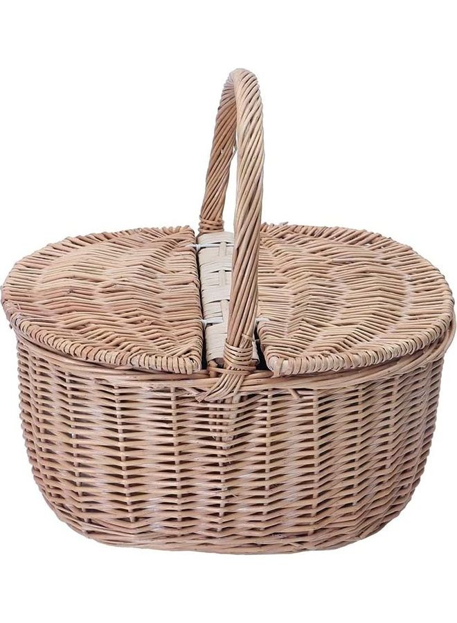 Handmade Wicker Picnic Basket Beige 38x40x28cm 